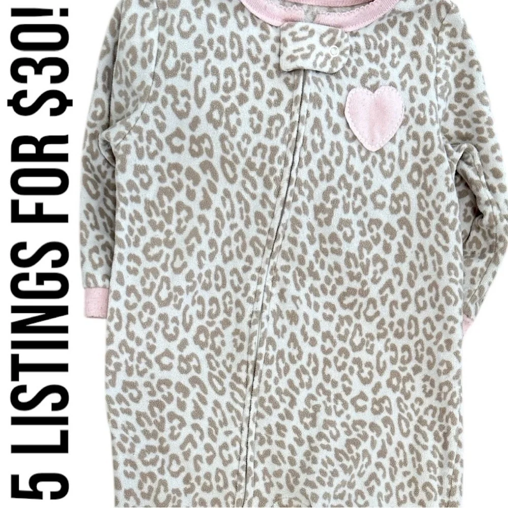 Carter’s Leopard Print Baby Toddler Girl Zip Footie One Piece Pajamas 18 Months